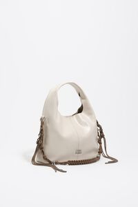 Small ivory leather plaited handle Paper bag