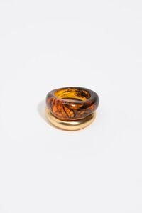 Set of 2 brown and gold amber-effect resin rings
