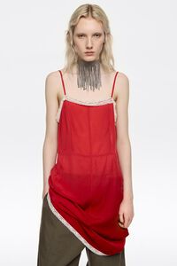 Red dress with contrast lace straps