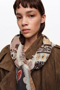 Graphite striped shawl with paisley and floral design