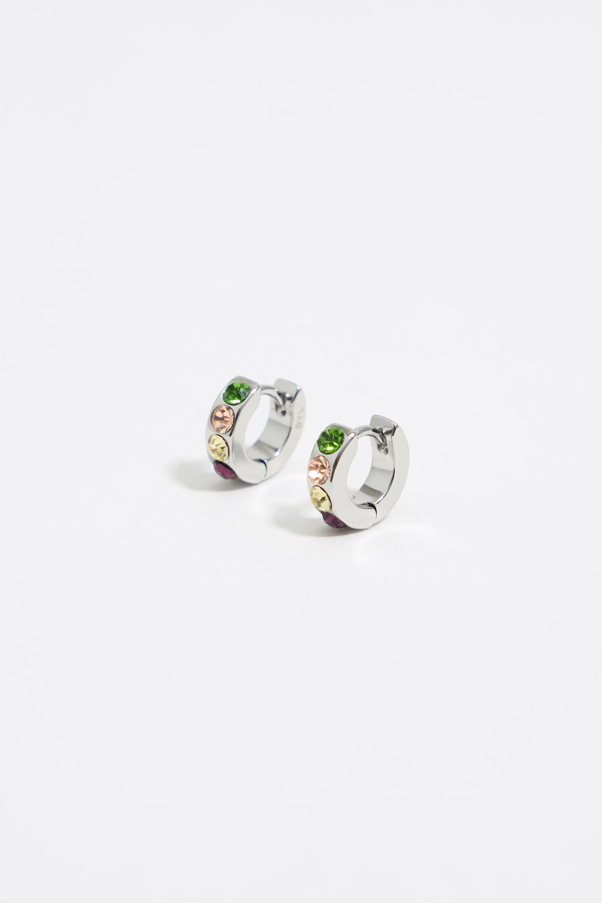 Golden mini hoop earrings with multicolored crystals