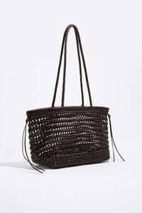Large brown plaited leather shopper bag