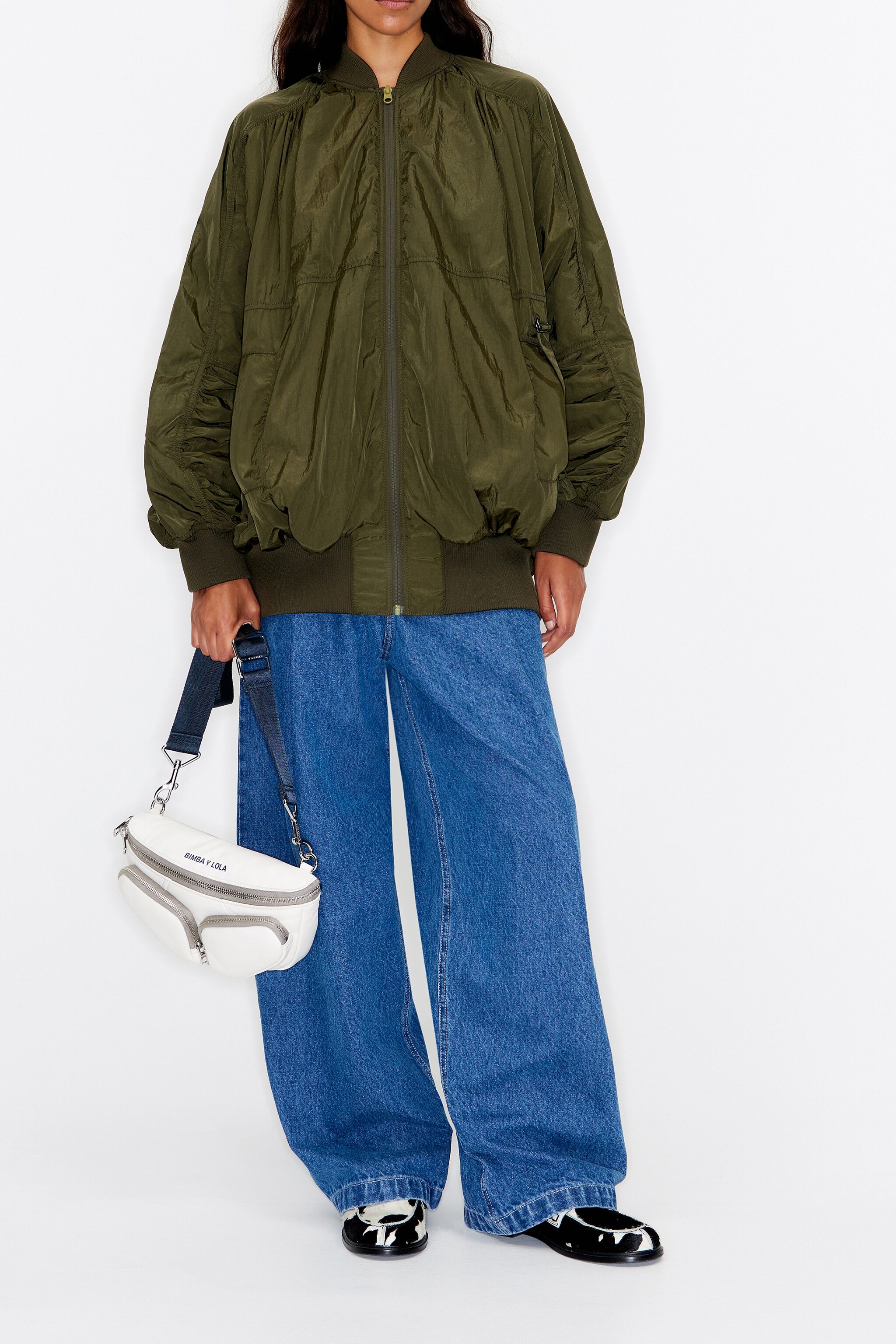Khaki nylon bomber jacket