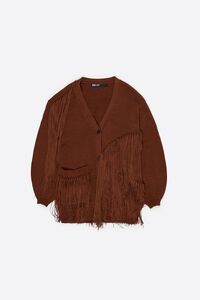 Toffee fringed knit cardigan