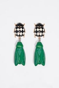 Black and green enamel beetle earrings