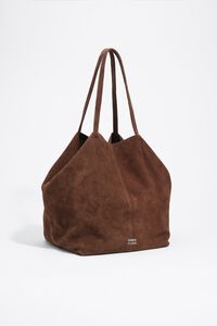 Coffee suede maxi shopper bag