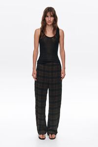 Dark brown checked carrot leg trousers