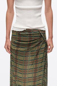 Khaki checked gathered fluid skirt
