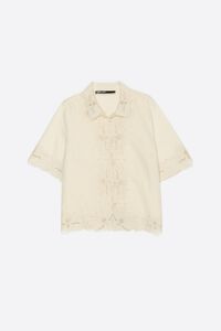 Beige linen cotton embroidered shirt