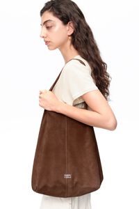 Coffee suede maxi shopper bag