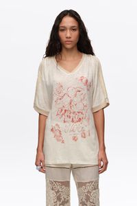 Faded ivory linen fruit logo T-shirt
