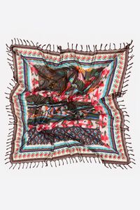 Burgundy ikat flower patchwork shawl