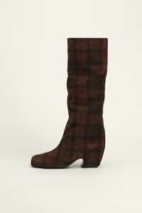 High-leg checked suede boots