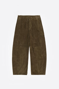 Dark olive suede barrel trousers