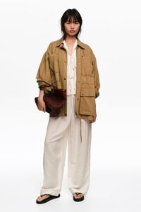 Wide white linen lace trousers