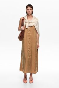 Toffee slip dress with contrast lace