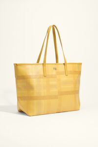Large yellow tartan fabric shopper bag