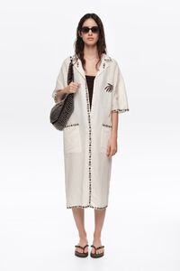 Brown linen palm tree shirt dress