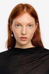 Red rose and pearl hoop earrings