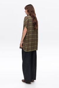 Khaki checked dropped-shoulder shirt