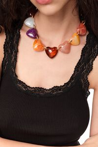 Multi amber resin hearts necklace