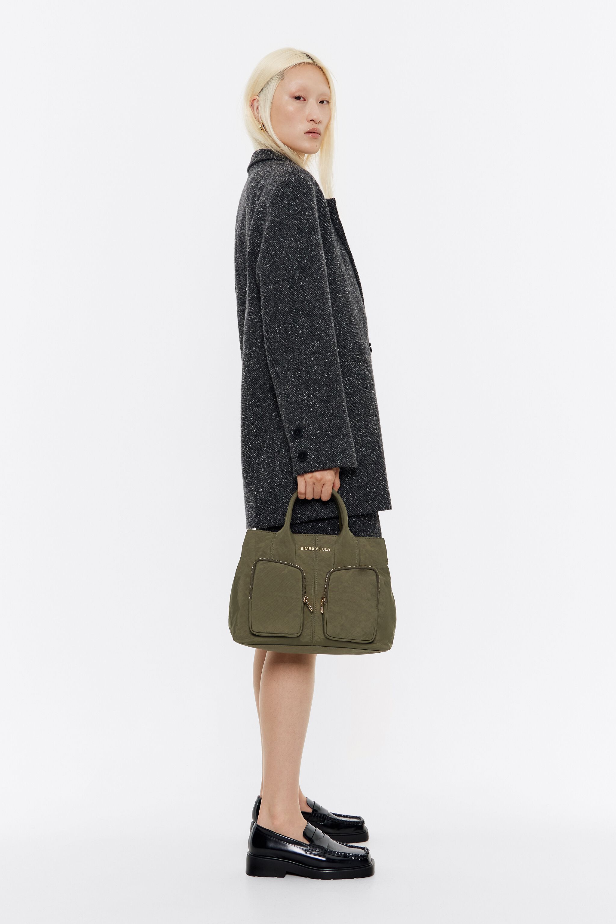 Large khaki nylon Pocket handbag