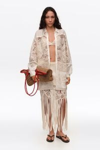 Ecru oversize lace patchwork shirt