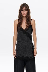 Dark gray melange mohair and lace top