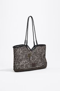 Large chocolate raffia-effect shopper bag