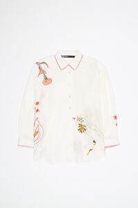 Ivory cotton shirt with stitching and prints
