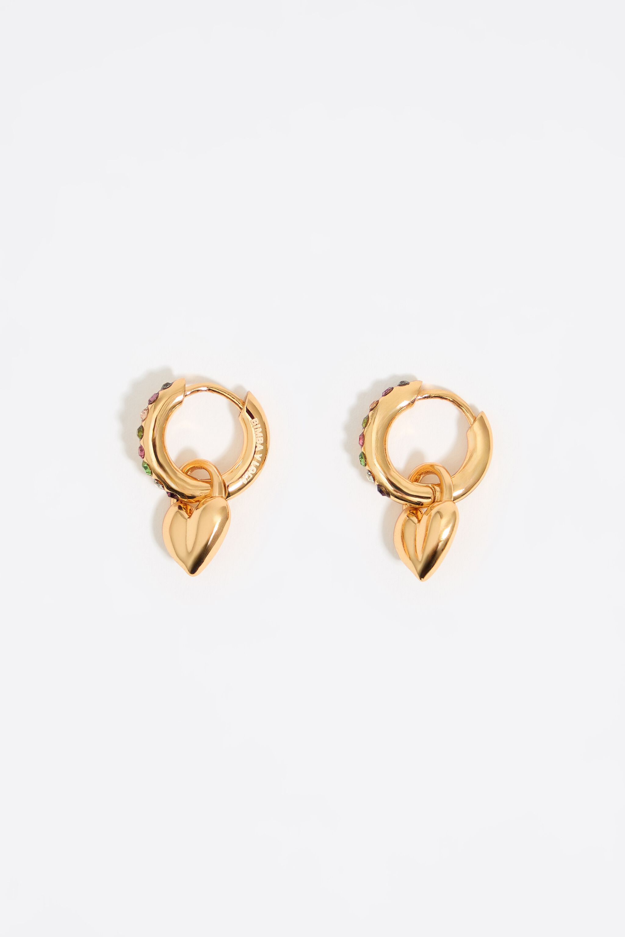 Golden mini hoop earrings with multicolored crystals