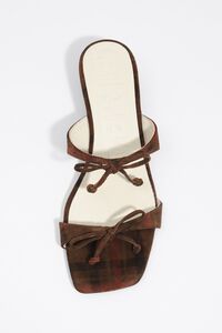 Tartan print suede heeled sandal with bows