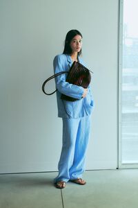 Light blue striped washed linen barrel trousers