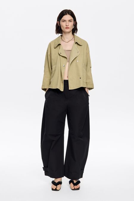 3510192 Khaki One-Button Long Jacket