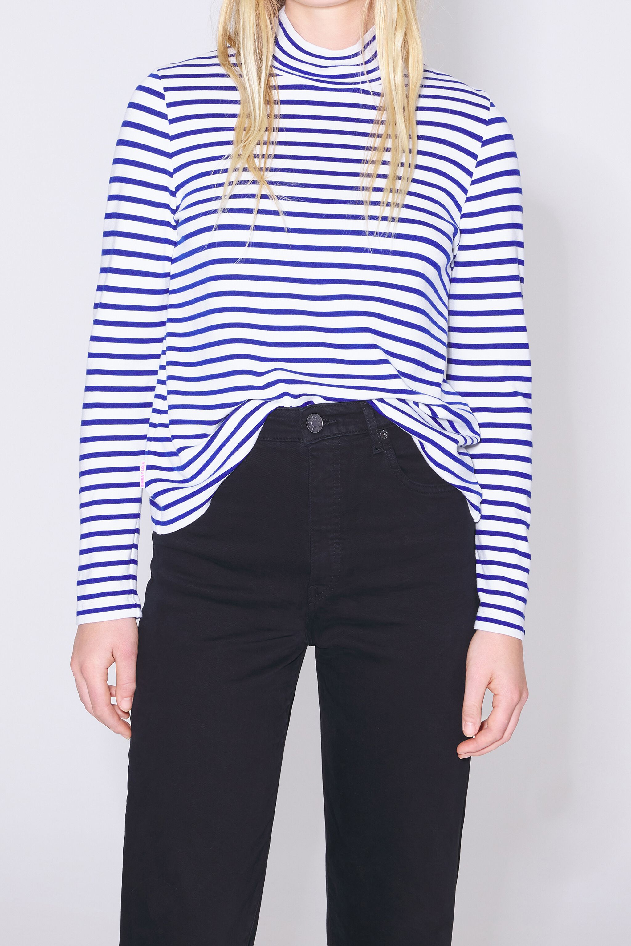 high neck striped shirt