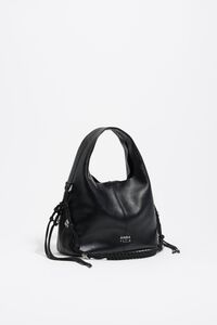 Small black leather plaited handle Paper bag