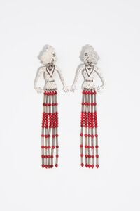 Aged silver metal silhouette and stones earrings