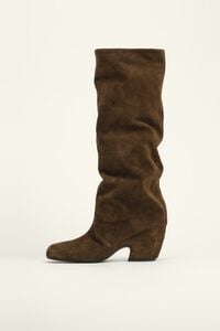 Dark green suede heeled high boot