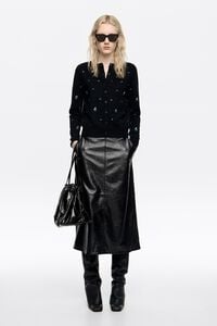 Black fitted rhinestones cardigan