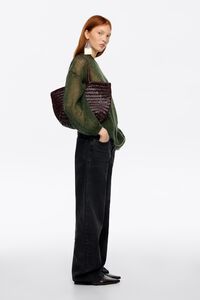 Large plaited eggplant leather shopper bag