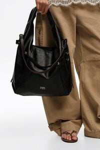 Large black leather Paper shoulder bag