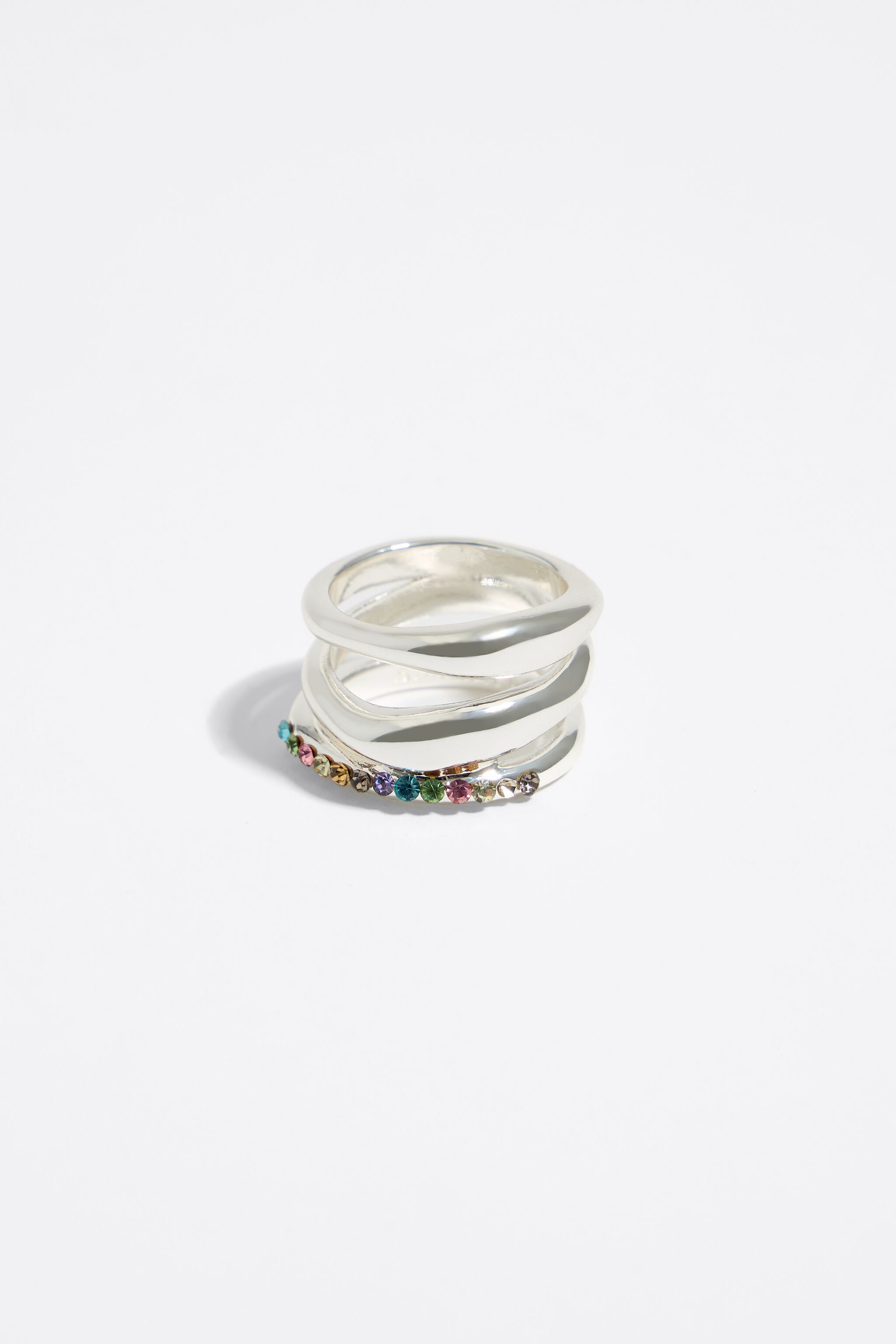 Silver three band crystal ring