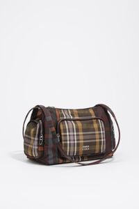 Large chocolate green tartan Pocket shoulder bag
