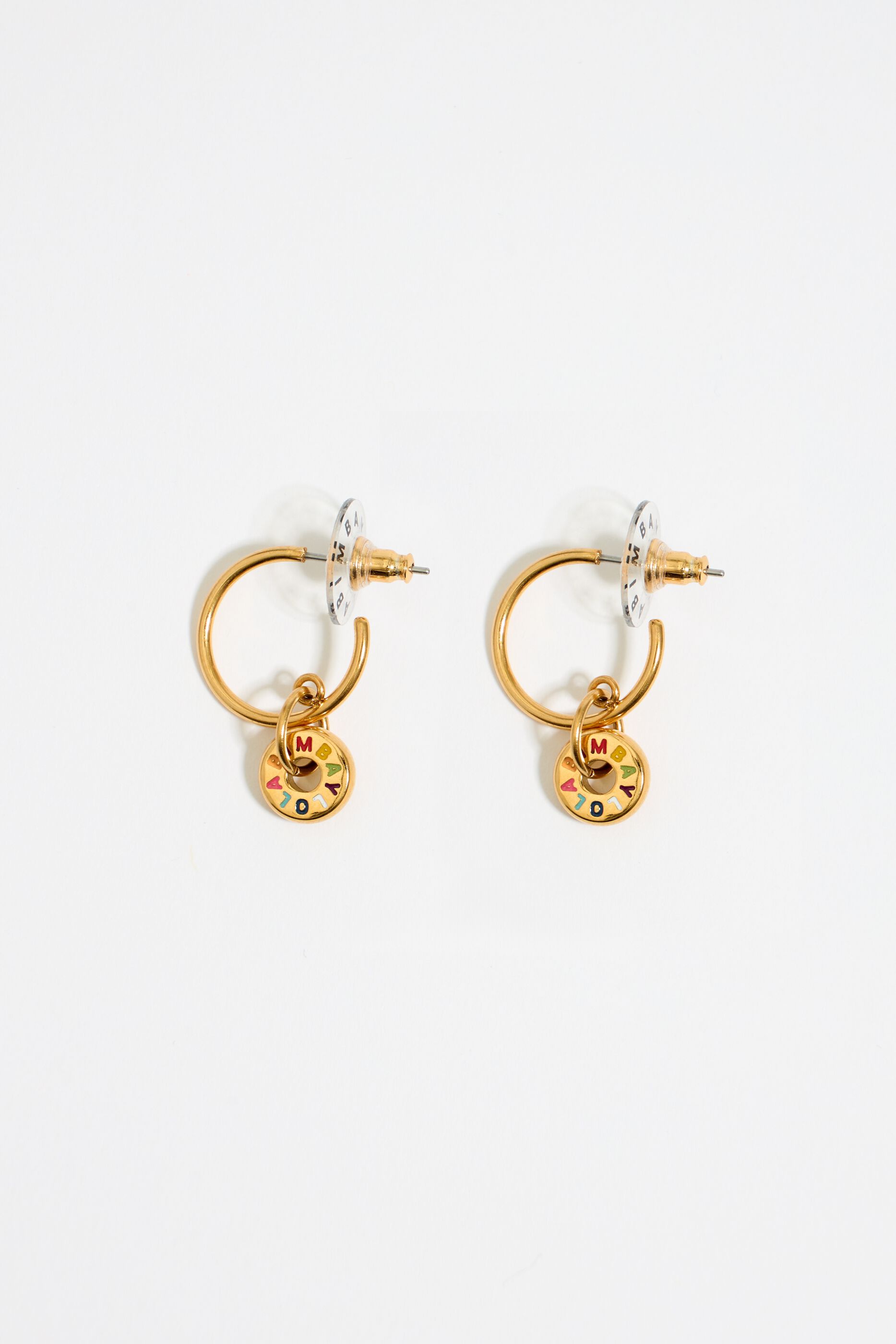 Multicolor steel logo hoop earrings
