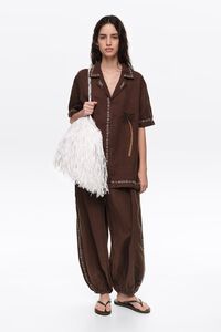 Brown linen palm tree shirt