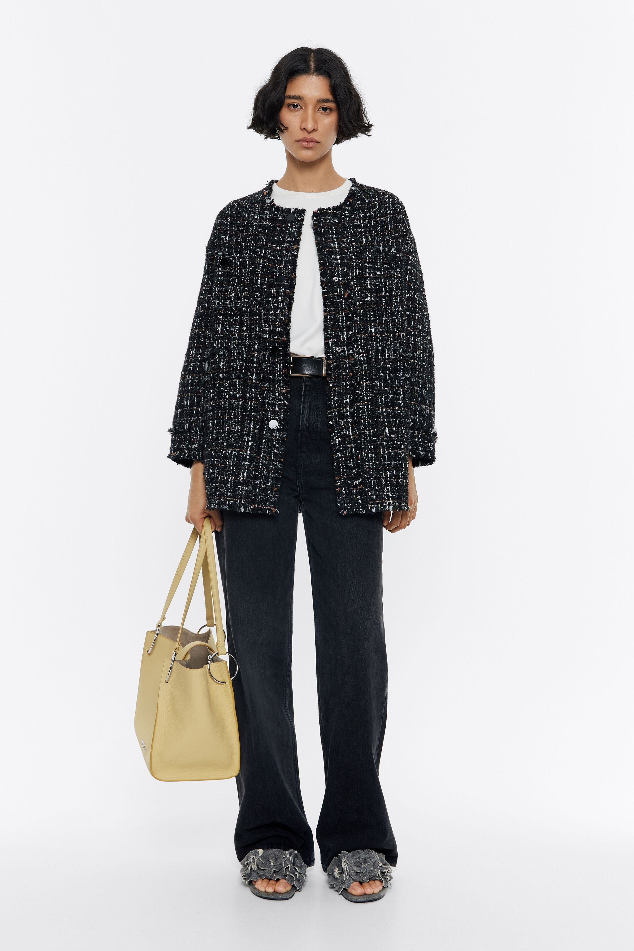 Black frayed tweed jacket