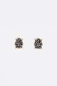 Black enamel beetle earrings