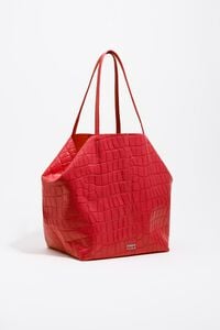 Large leather shopper bag in red mock croc