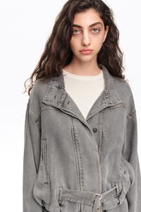 Washed light gray fluid denim jacket