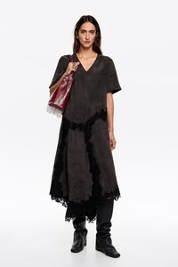 Washed black lace V-neck dress